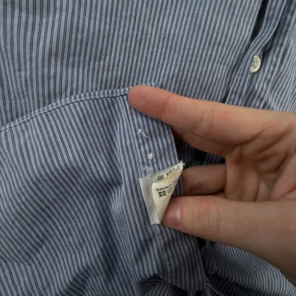 Armani Collezioni Button Up Shirt Men Long Sleeve Striped Blue Size 16 Cotton - Picture 12 of 16